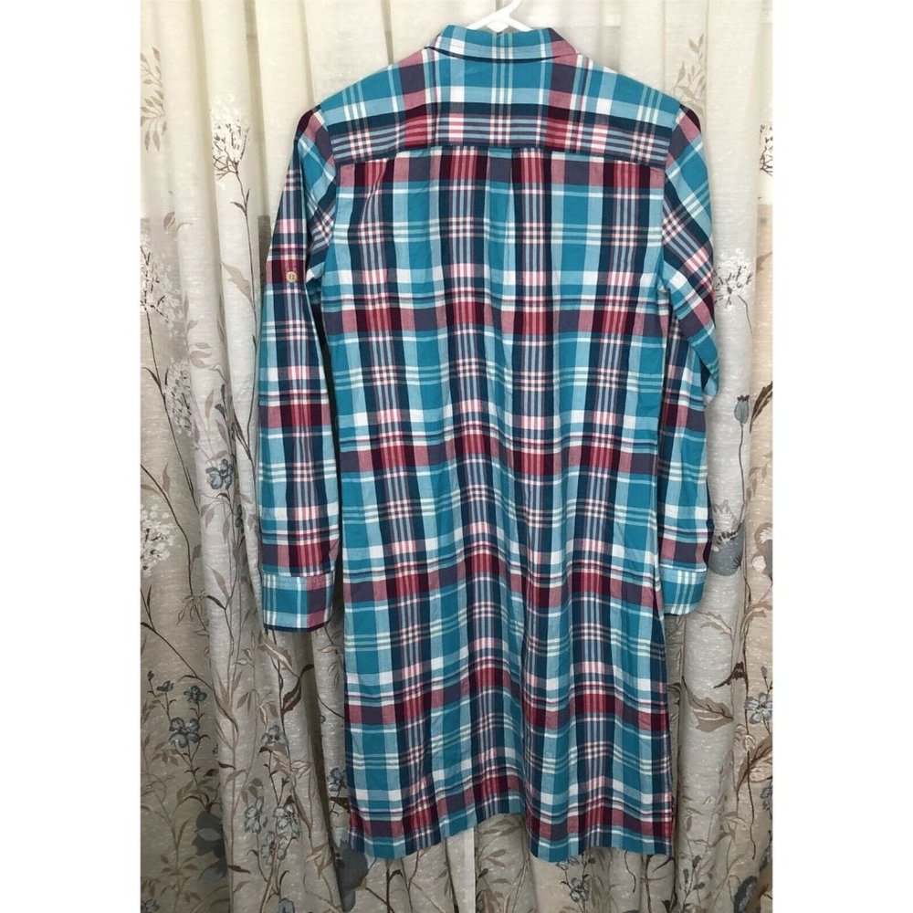LL Bean Signature Shirtdress size 4 Blue Pink Plaid Cotton - Picture 8 of 8
